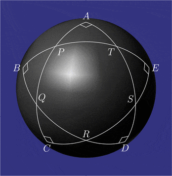 Illustrating the spherical triangles forming the pentagramma mirificum on Wikipedia