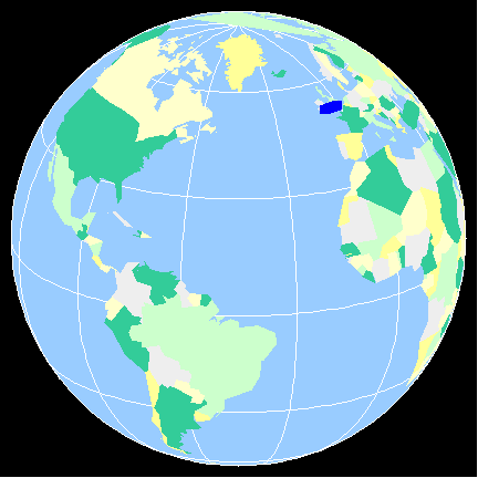 A hockey puck is launched from London toward the west, on a stationary earth. The natural great circle motion of the puck takes it toward the equator, not along the original line of latitude, which we might normally call west. The great circle path also coincides with the line of sight toward the west (projected radially down to the earth'surface). Thus we must conclude that Costa Rica is due west of London. Credit: Oregon State (https://sites.science.oregonstate.edu/~mcintyre/coriolis/Curvilinear_GIF.html)