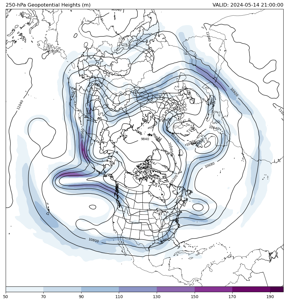 A 250-hPa Hemispheric Map using Python — The MetPy Cookbook